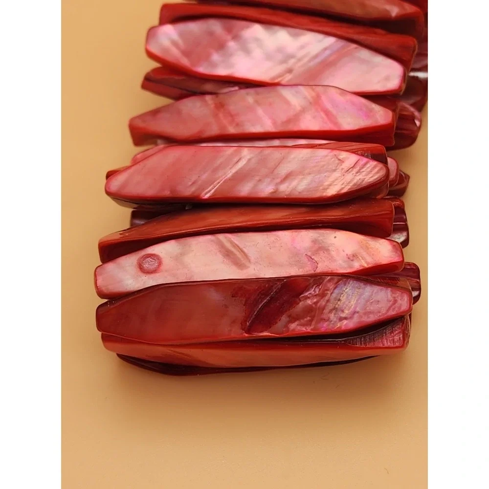 Vtg Gorgeous Red Pink Natural Abolone Shell Wide Stretchy Bracelet FREE $HIPPING
